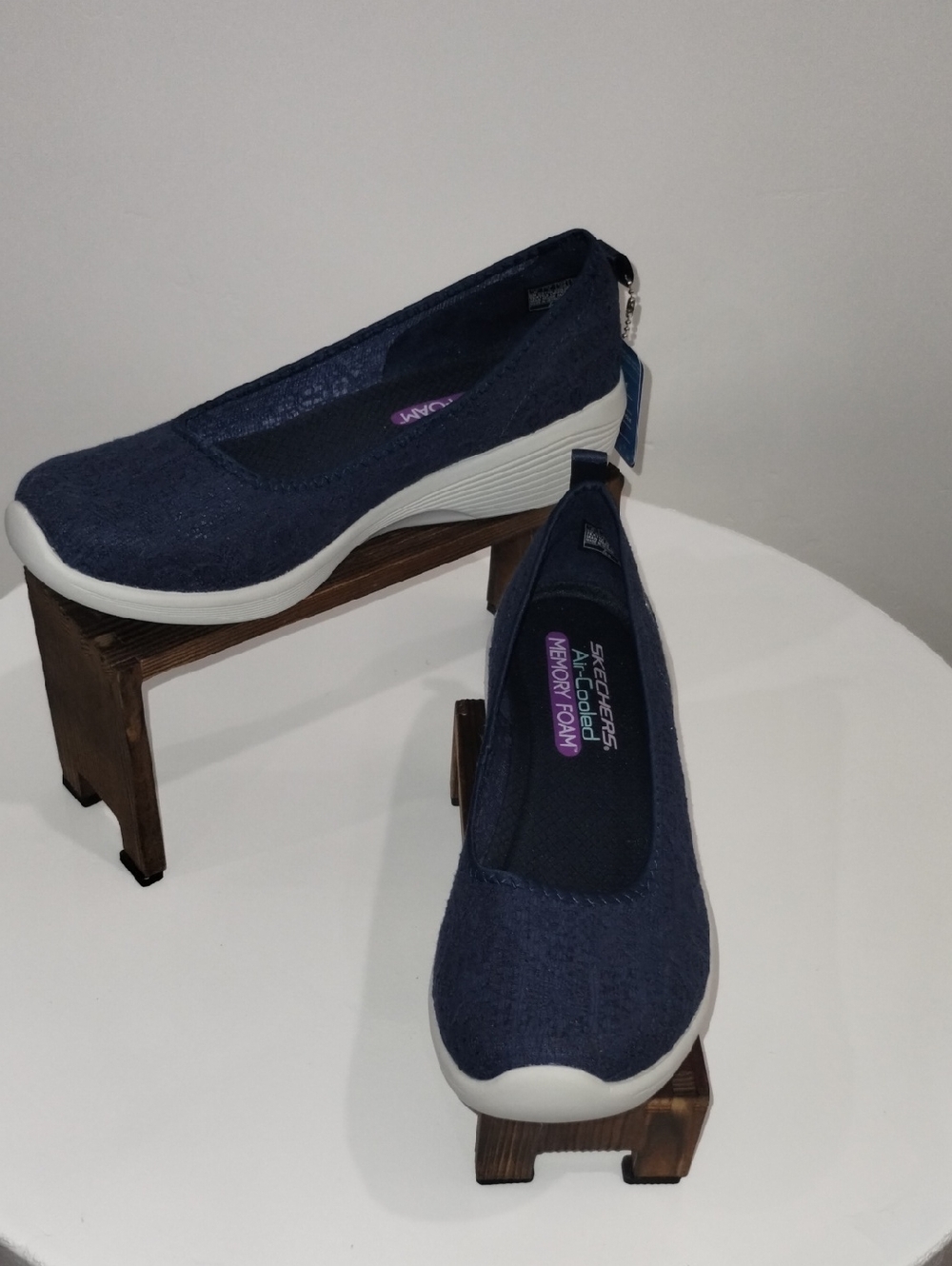Skechers Navy Blue Slip-On Wedge Flats